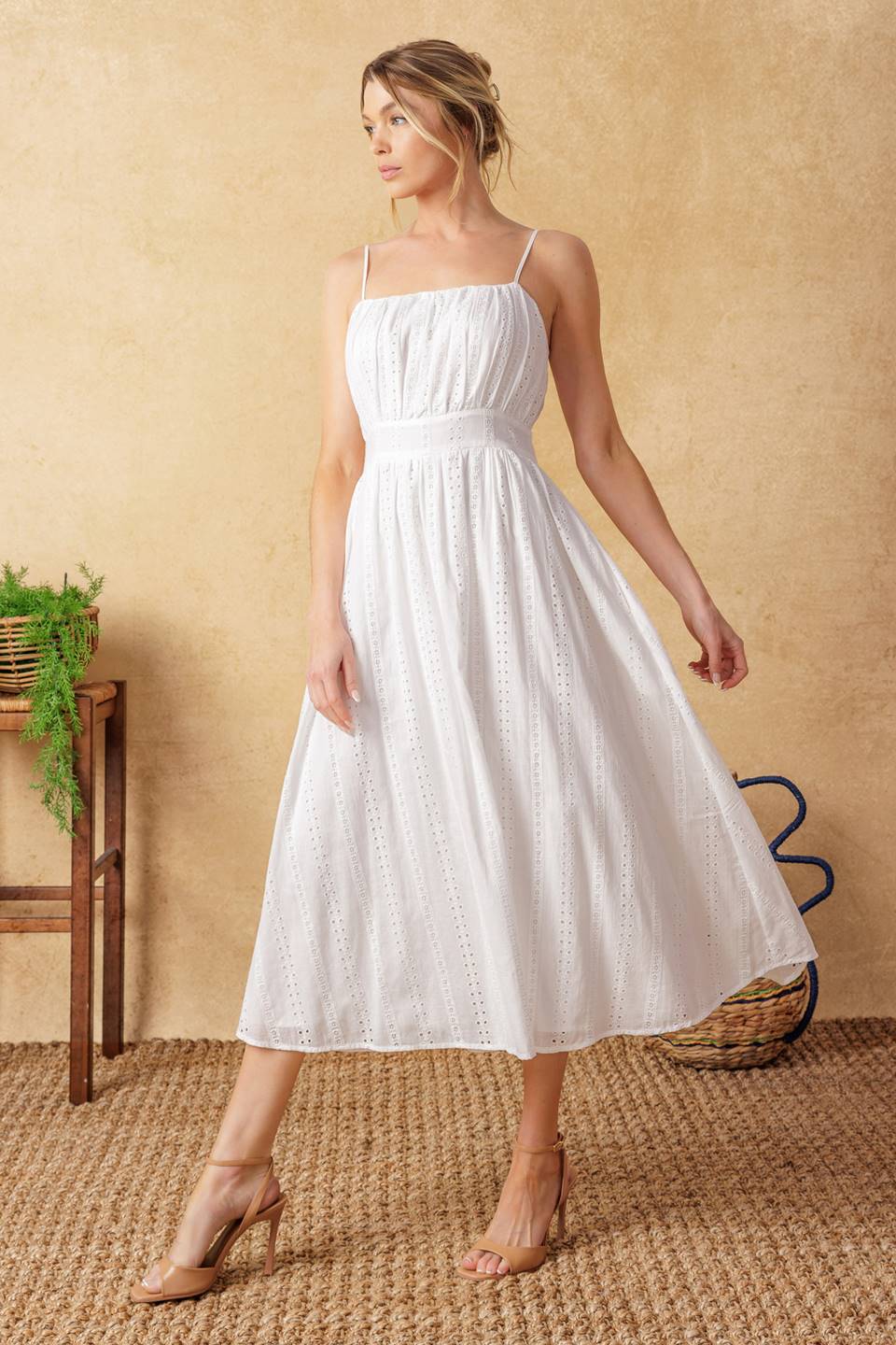 BACK AND FORTH EYELET MIDI DRESS Flying Tomato